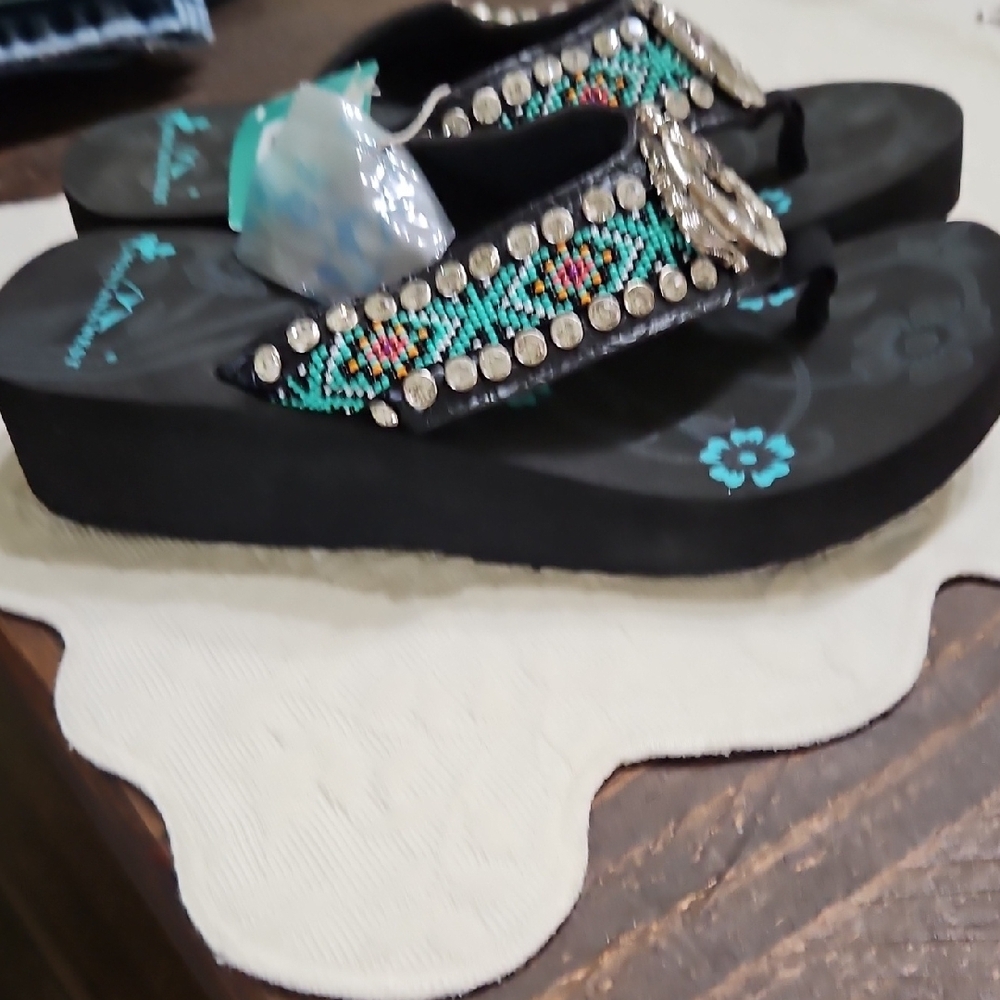 Montana West Black and Turquoise Beaded Sandals - Picture 6 of 6